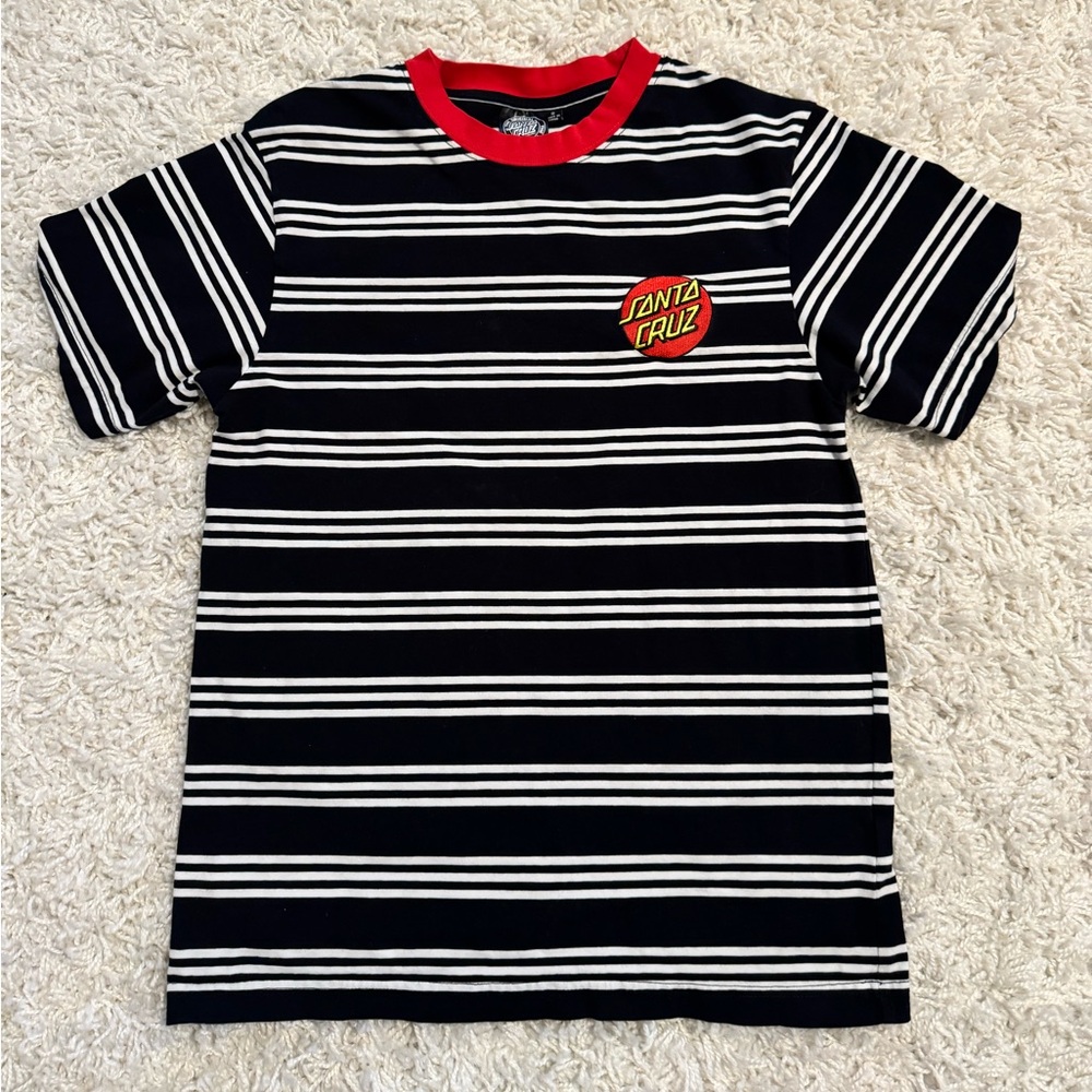 Santa Cruz Skateboards Striped Black and White T-Shirt